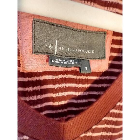 Anthropologie Hanna Striped Top Pink Red V-Neck 3/4 Sleeve Blouse Size S - Picture 4 of 6